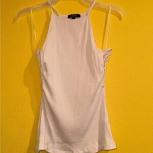 White Tank Top Women’s Medium Side Lace Up Slits Flattering Halter Top